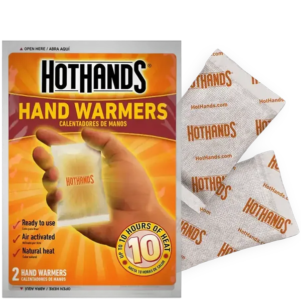 HotHands hand warmers package with two warmers