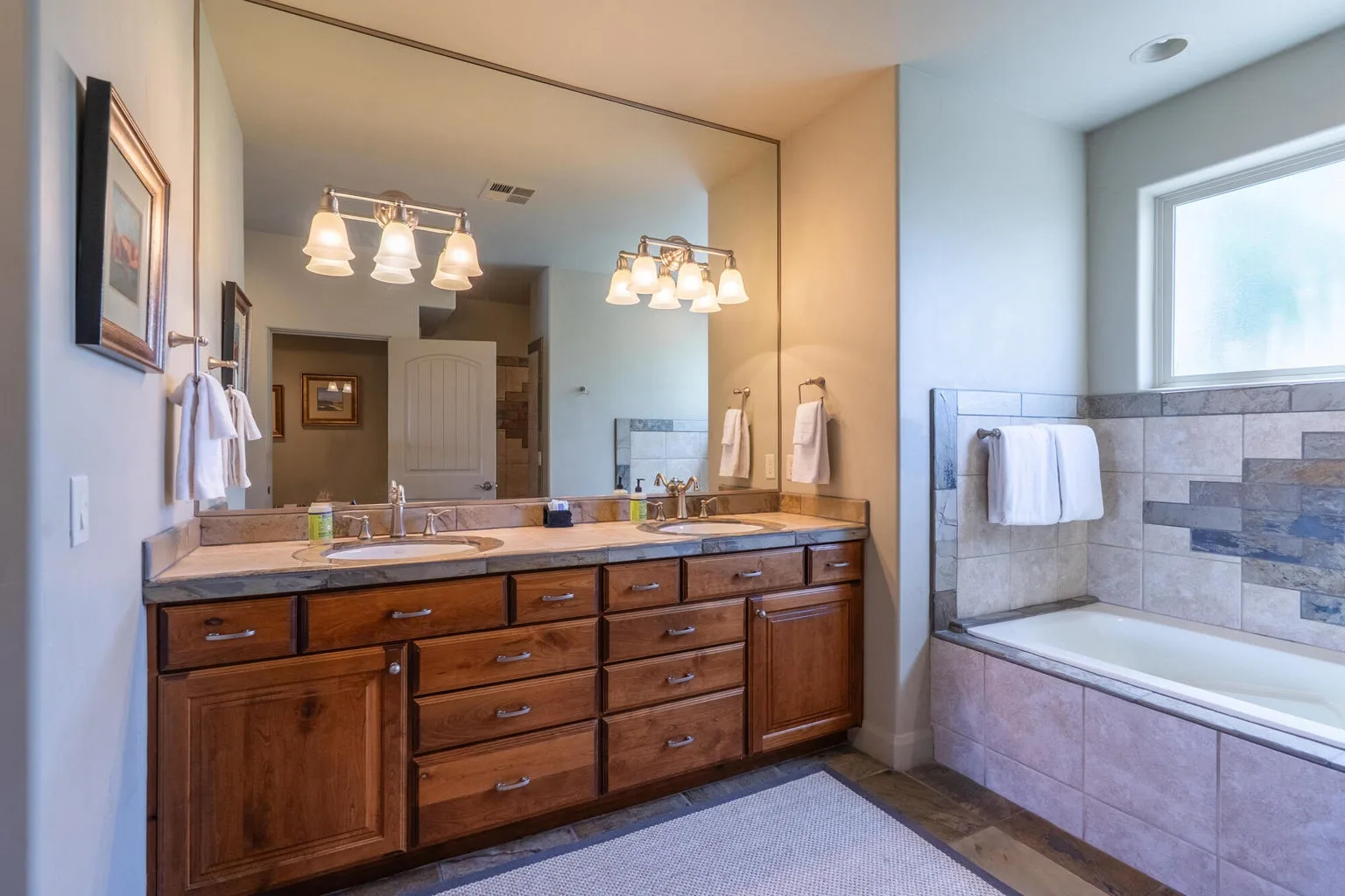 Large master bathroom connected to the master suite