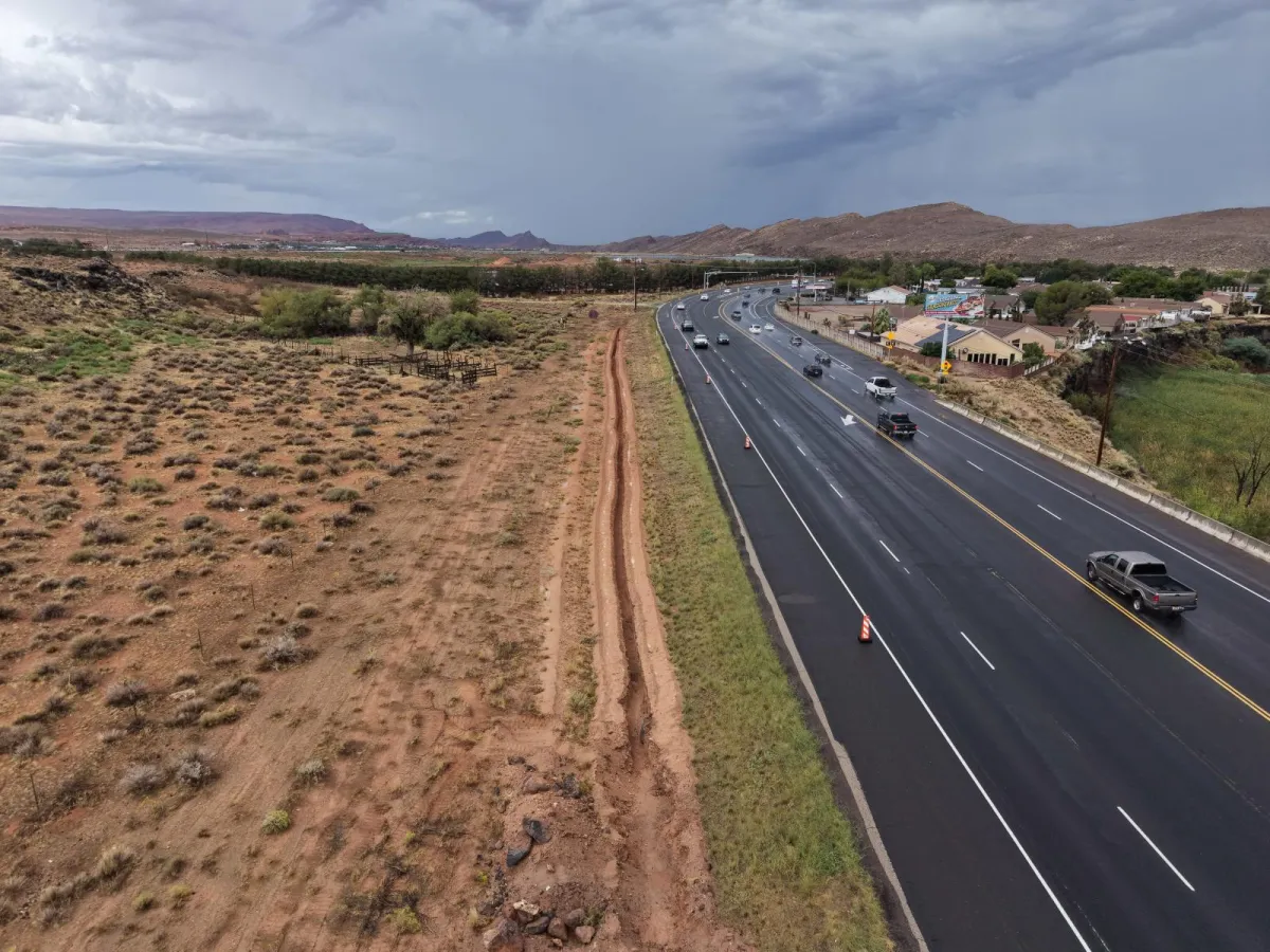 Featured image for UDOT Zion Fiber Project: One-Way Traffic in Springdale and Paving West of the Zion Tunnel (October 2026) - UDOT is laying more than 130 miles of fiber along SR-9, US 89 and SR-20. Expect one-way traffic in Springdale and daytime paving west of the Zion-Mount Carmel Tunnel through about Oct. 22. Here is where crews are working and when the project wraps up.